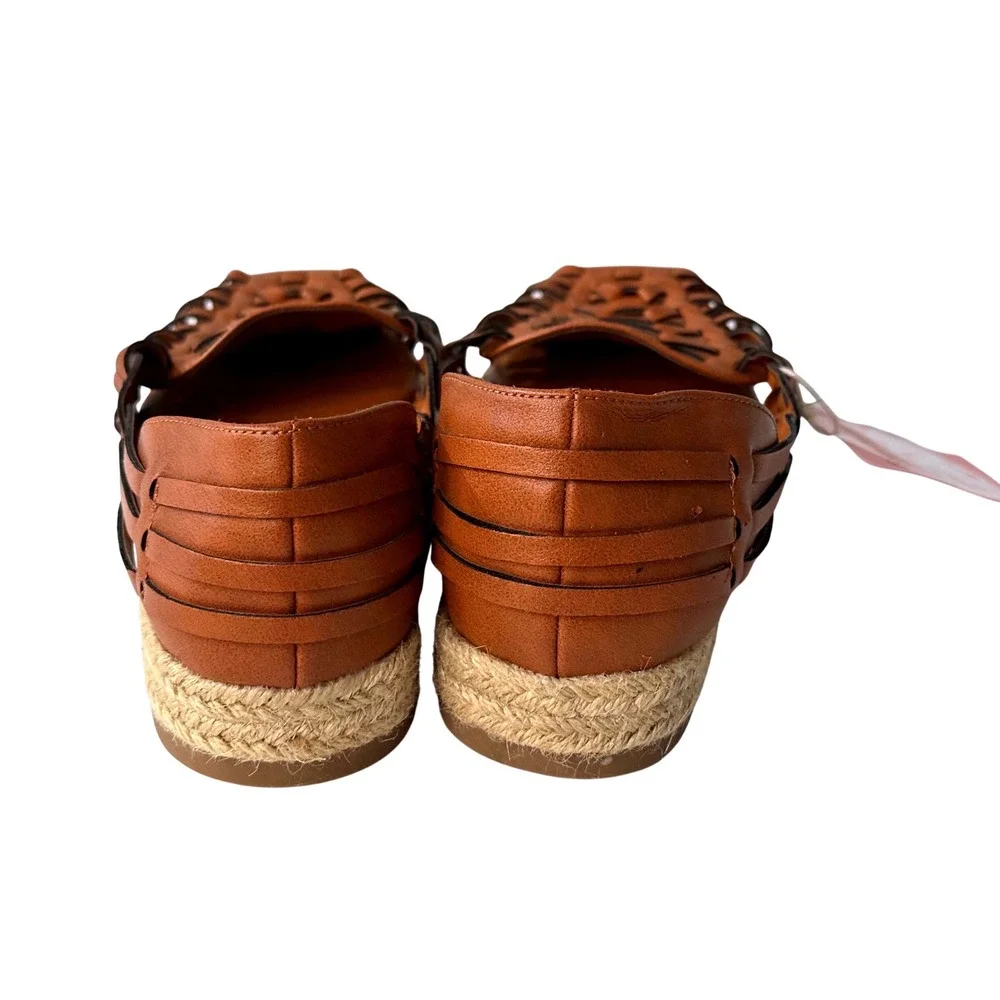 Sam & Libby Asha Espadrille Saddle Brown Woven Huarache Flat Square Toe 7.5 NEW